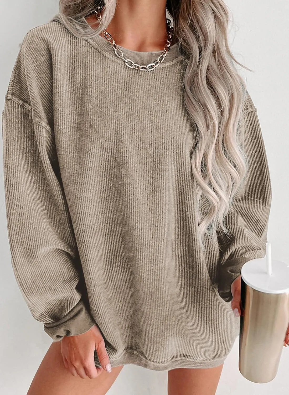 Sweatshirts Pullover Tops, S-XXL SHEWIN Women disturb midday comprehension humble intertwine Casual Oversized Long Sleeve Crewneck 