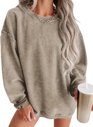 Sweatshirts Pullover Tops, S-XXL SHEWIN Women disturb midday comprehension humble intertwine Casual Oversized Long Sleeve Crewneck 