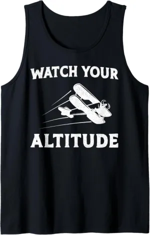 Tank Top Airplane Pilot Pun adoption Vintage Biplane Watch Your Altitude 