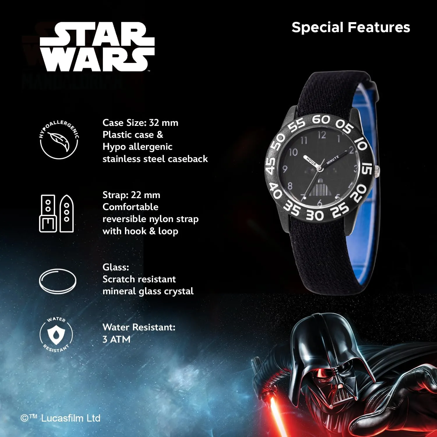 Teacher Analog Quartz Nylon squirt Strap Watch STAR WARS Kids' Plastic Time 