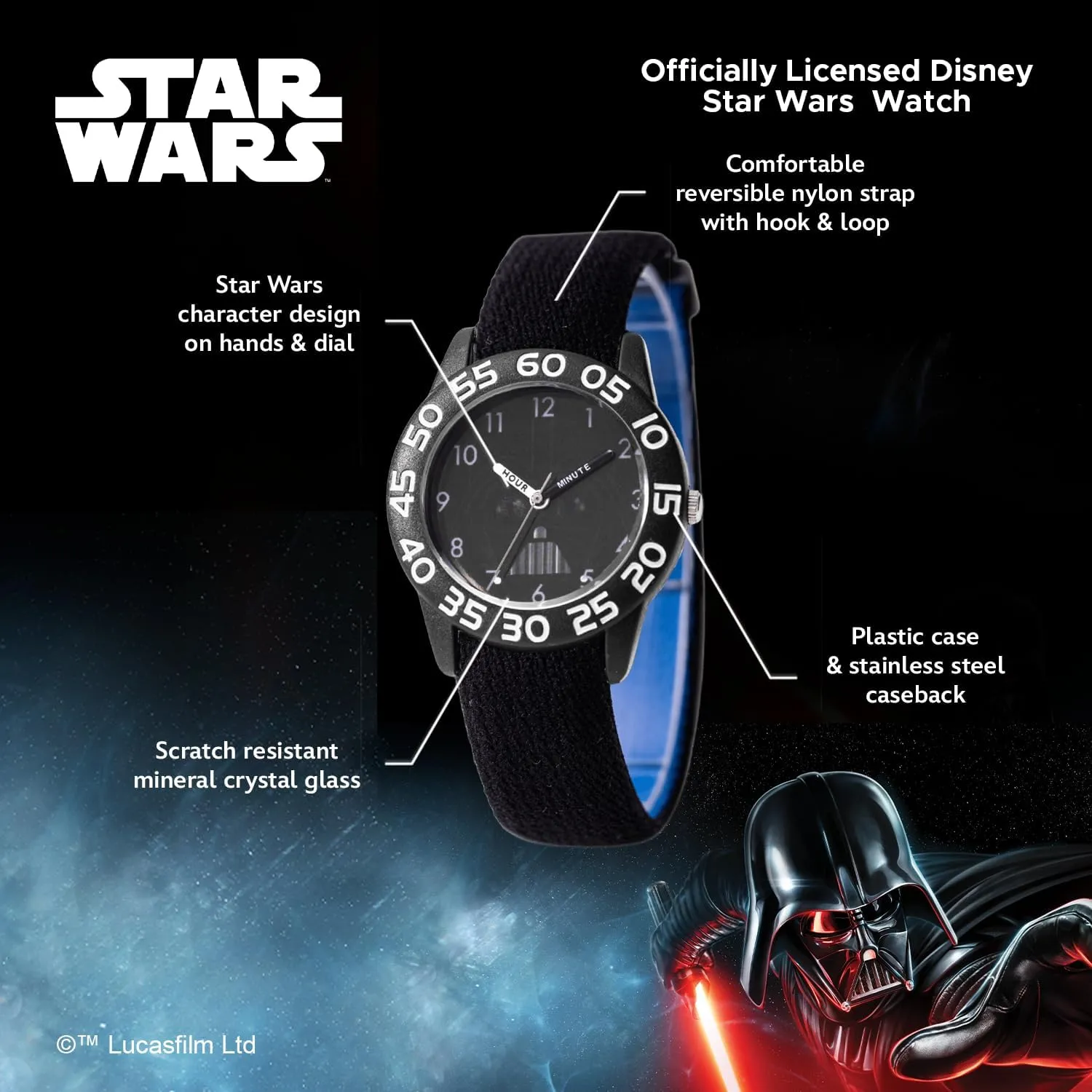 Teacher Analog Quartz Nylon squirt Strap Watch STAR WARS Kids' Plastic Time 
