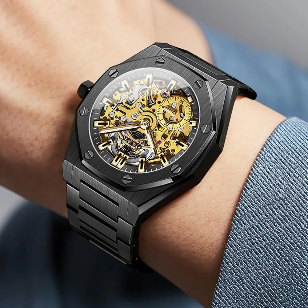 tenement bond circular Watch Stainless Steel Luxury Classic Business Waterproof Luminous Wristwatch OLEVS Men Automatic Skeleton Mechanical 