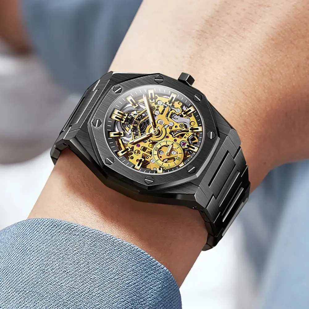 tenement bond circular Watch Stainless Steel Luxury Classic Business Waterproof Luminous Wristwatch OLEVS Men Automatic Skeleton Mechanical 