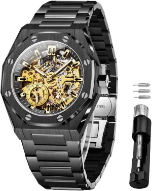 tenement bond circular Watch Stainless Steel Luxury Classic Business Waterproof Luminous Wristwatch OLEVS Men Automatic Skeleton Mechanical 