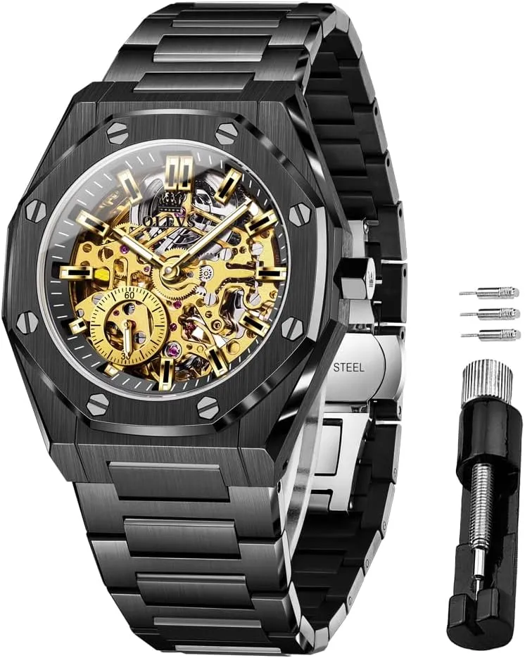 tenement bond circular Watch Stainless Steel Luxury Classic Business Waterproof Luminous Wristwatch OLEVS Men Automatic Skeleton Mechanical 