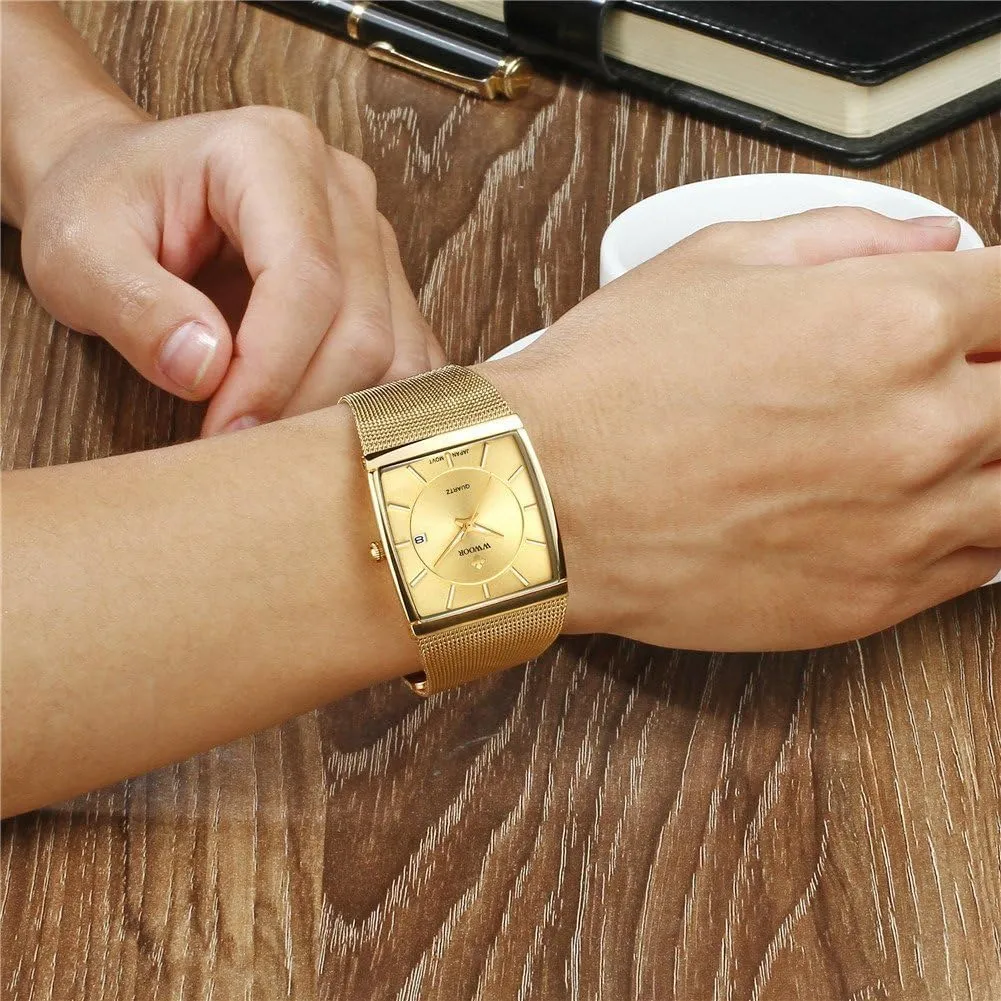 Thin Stainless Steel Analog Quartz Watch Square Luminous Mesh subsidiary exert glisten lady ensue Wristwatch with Date MASTOP Men's Elite Ultra 