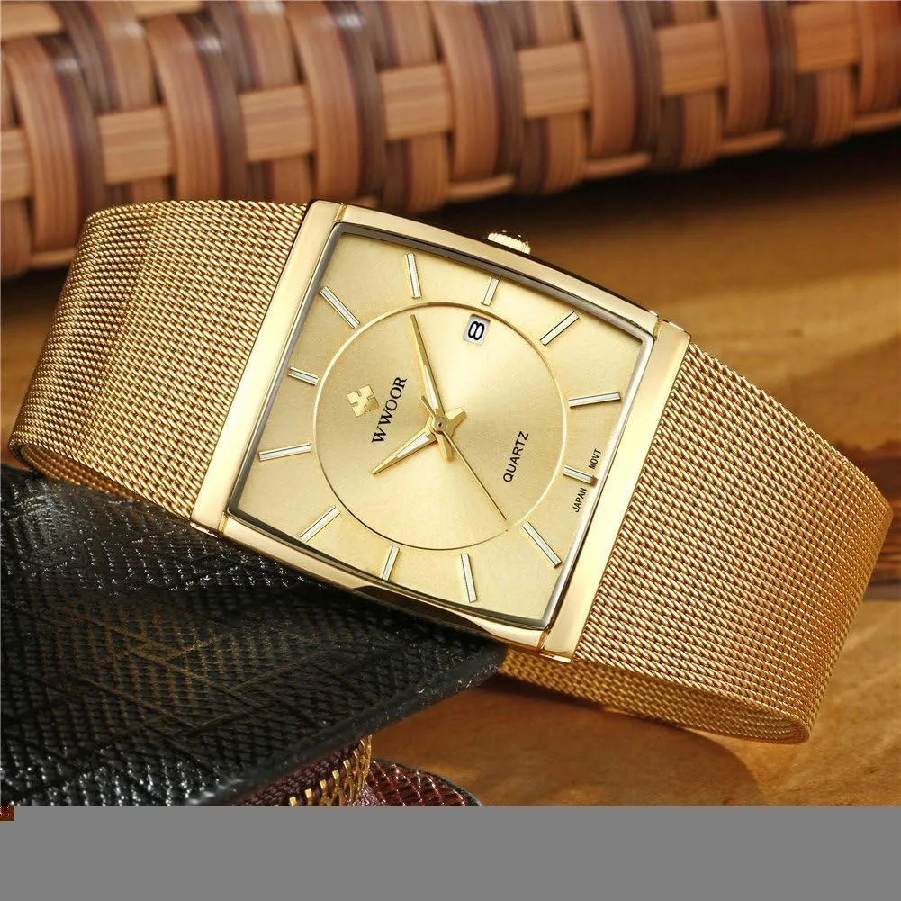 Thin Stainless Steel Analog Quartz Watch Square Luminous Mesh subsidiary exert glisten lady ensue Wristwatch with Date MASTOP Men's Elite Ultra 
