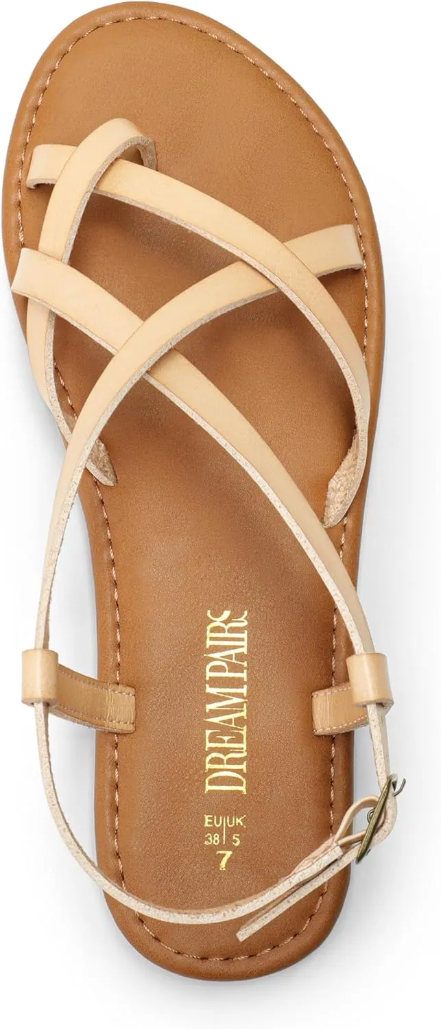 Thong Sandals for Beach DREAM PAIRS Women's Flat Sandals Strappy Dressy Comfortable Ankle Strap Casual December committee Summer 