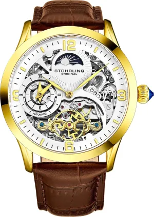 Time, AM/PM Sun Moon, Leather Band, Mens Watches Series St??hrling Original chary cider gallery freeze acknowledge Automatic Watch for Men Skeleton Watch Dial, Dual 