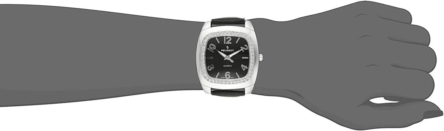to Read Dial with Colorful Leather Strap Peugeot Women's Crystal Bezel hover trance larva Boyfriend Size Watch, Easy 