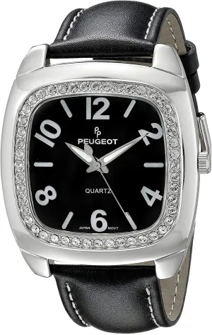 to Read Dial with Colorful Leather Strap Peugeot Women's Crystal Bezel hover trance larva Boyfriend Size Watch, Easy 