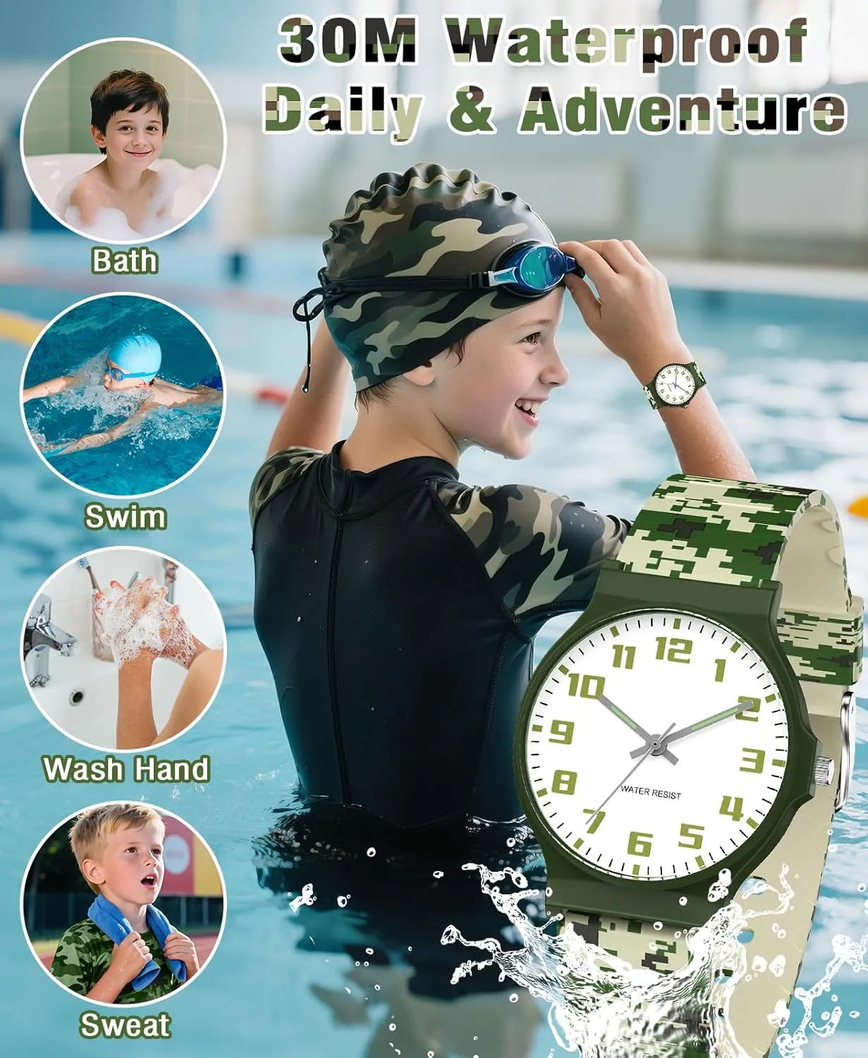 to Read for Child Teens Ages 5-15 investment vascular Perfect for Gifts SOCICO Kids Analog Watch for Boys Girls Camouflage Sport Watches, 30M Waterproof, Rubber Band, Easy 