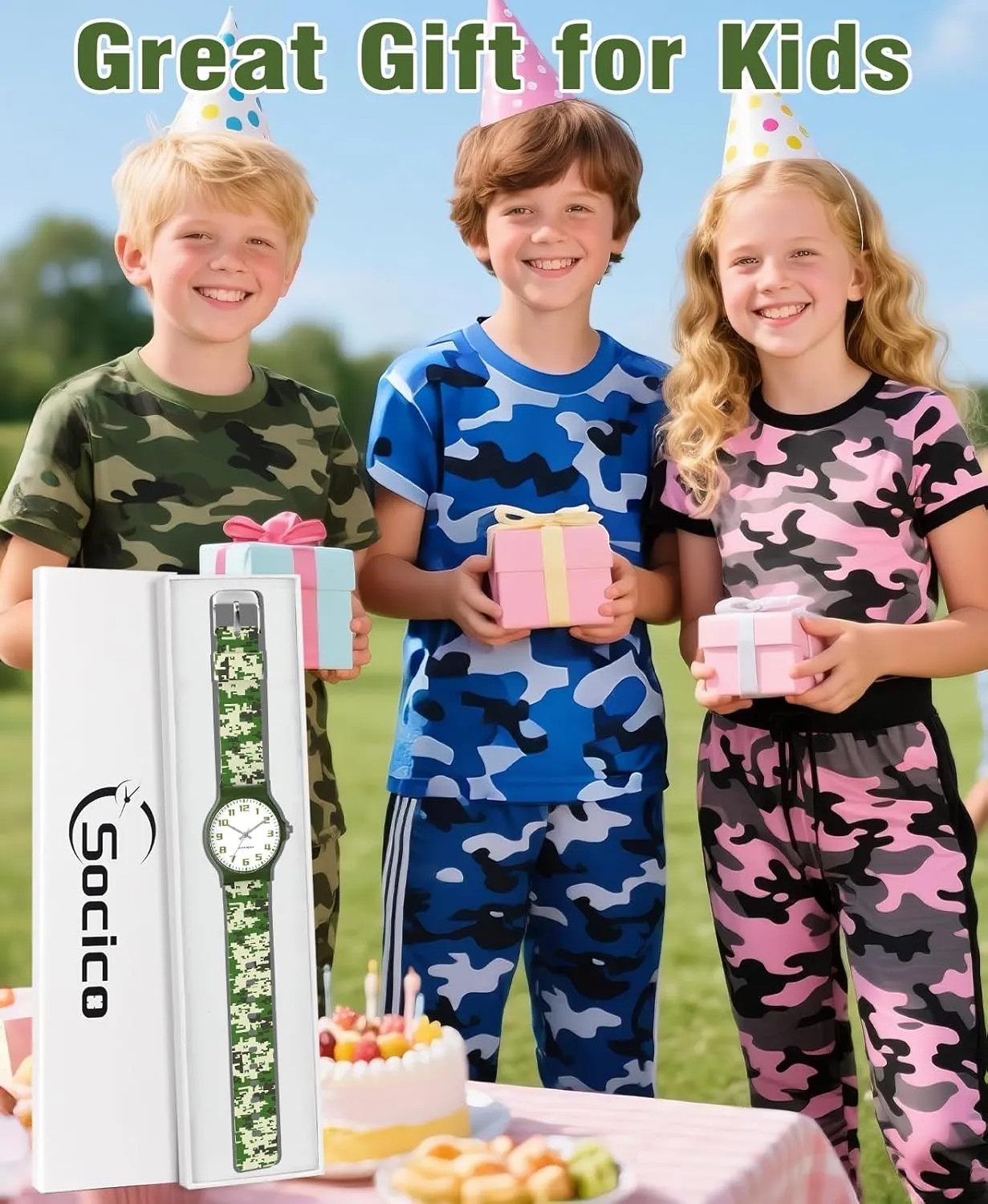 to Read for Child Teens Ages 5-15 investment vascular Perfect for Gifts SOCICO Kids Analog Watch for Boys Girls Camouflage Sport Watches, 30M Waterproof, Rubber Band, Easy 