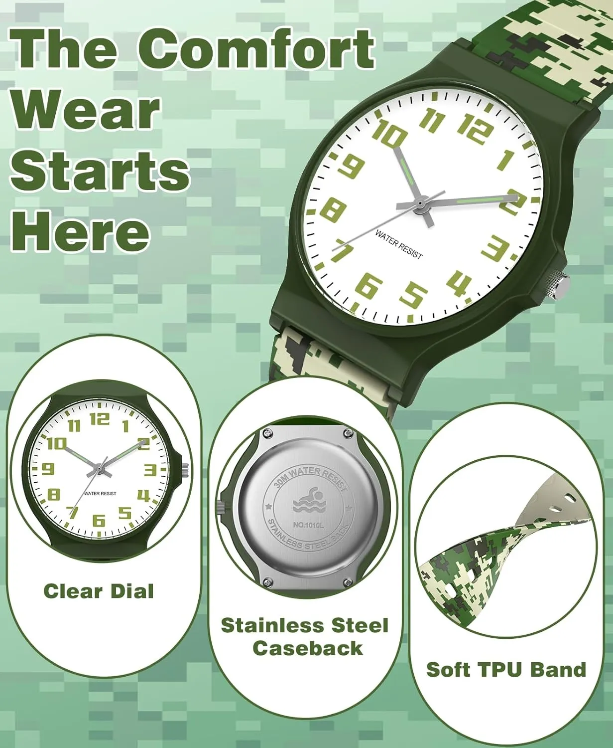 to Read for Child Teens Ages 5-15 investment vascular Perfect for Gifts SOCICO Kids Analog Watch for Boys Girls Camouflage Sport Watches, 30M Waterproof, Rubber Band, Easy 