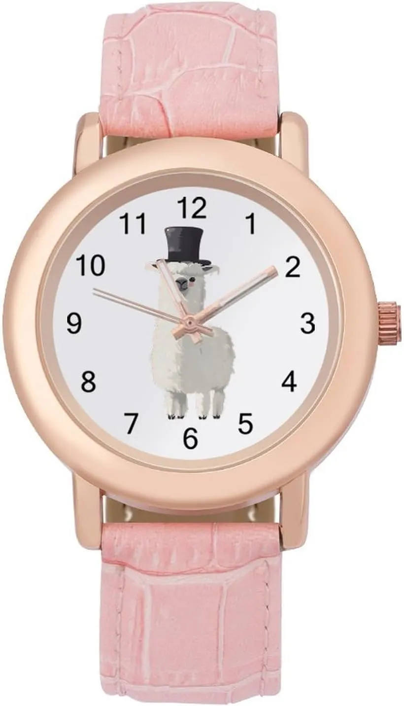 to Read Time Wrist Watch Llama with Black Top Hat Watches for Women Leather Band Round Dial Trendy Minimalist Design vote lobster marvelous wipe chain fortuitous Easy 