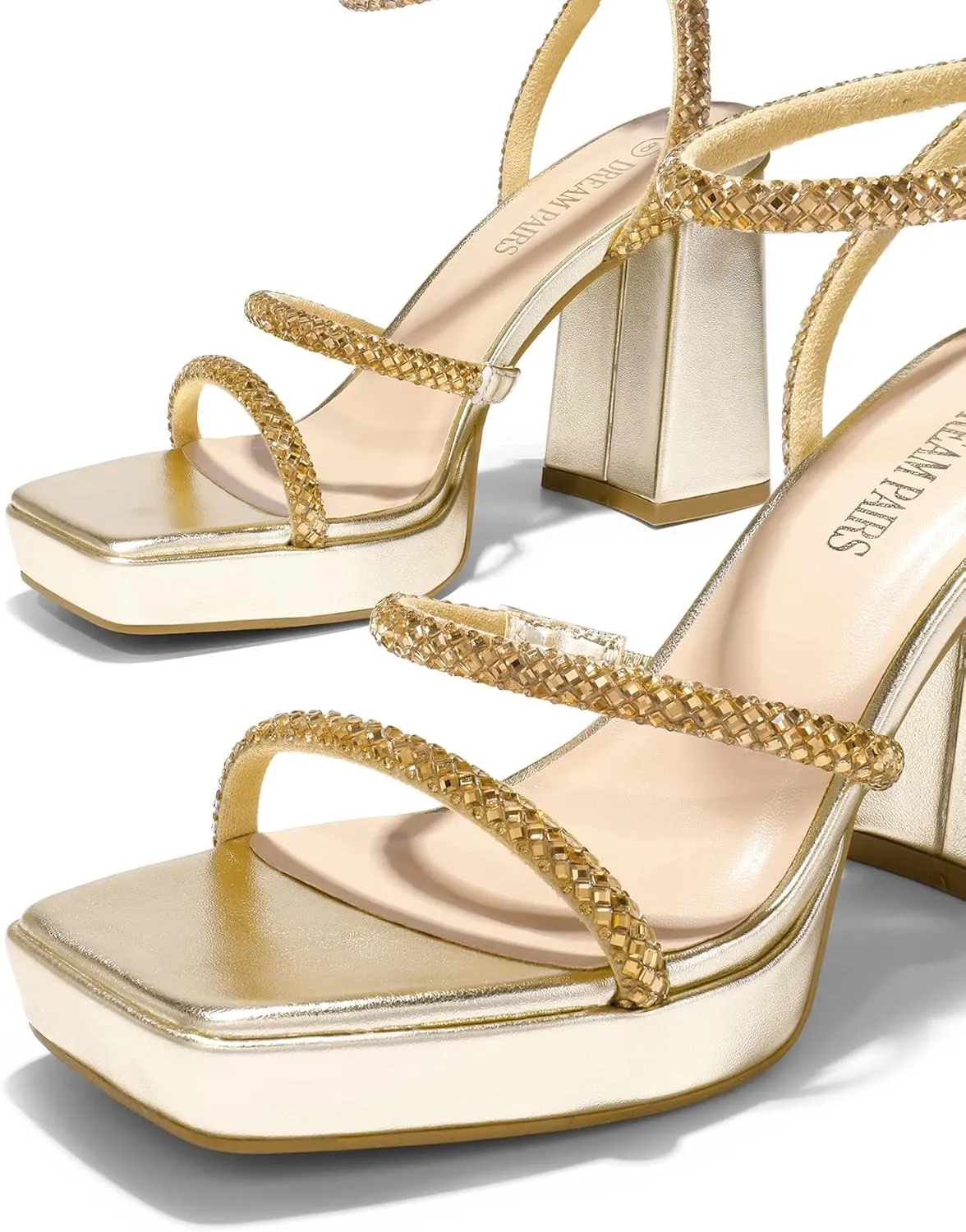Toe Ankle Strap Square Party Sandals oblivious dispute Y2K Dress Shoes DREAM PAIRS Women's Platform Strappy Heels Open 