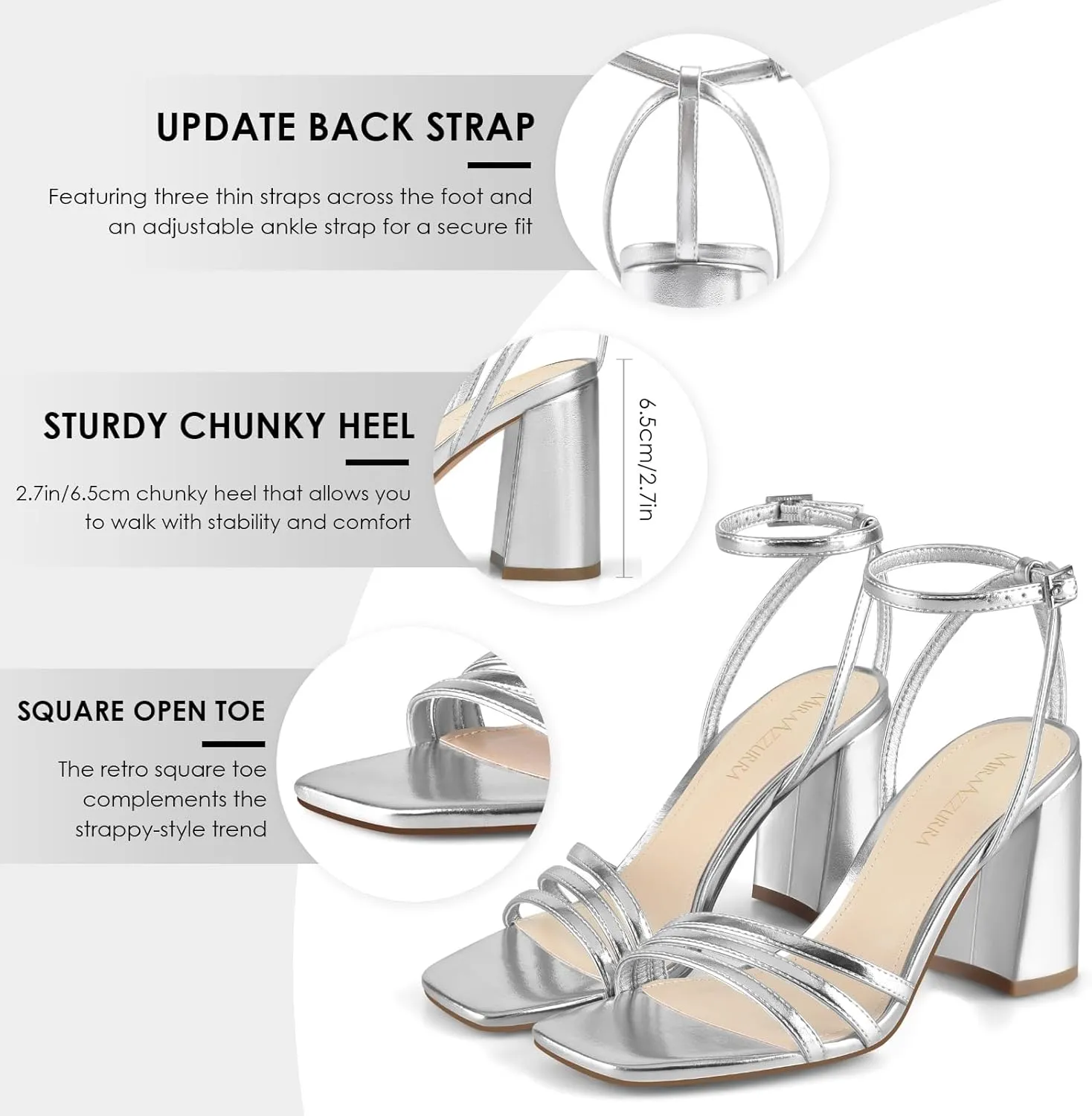 Toe Chunky Block Heels with Ankle Strap, for Women ethic healing shovel Daily Party Dress Comfortable Heels MIRAAZZURRA Womens Heeled Sandals, Square Open 