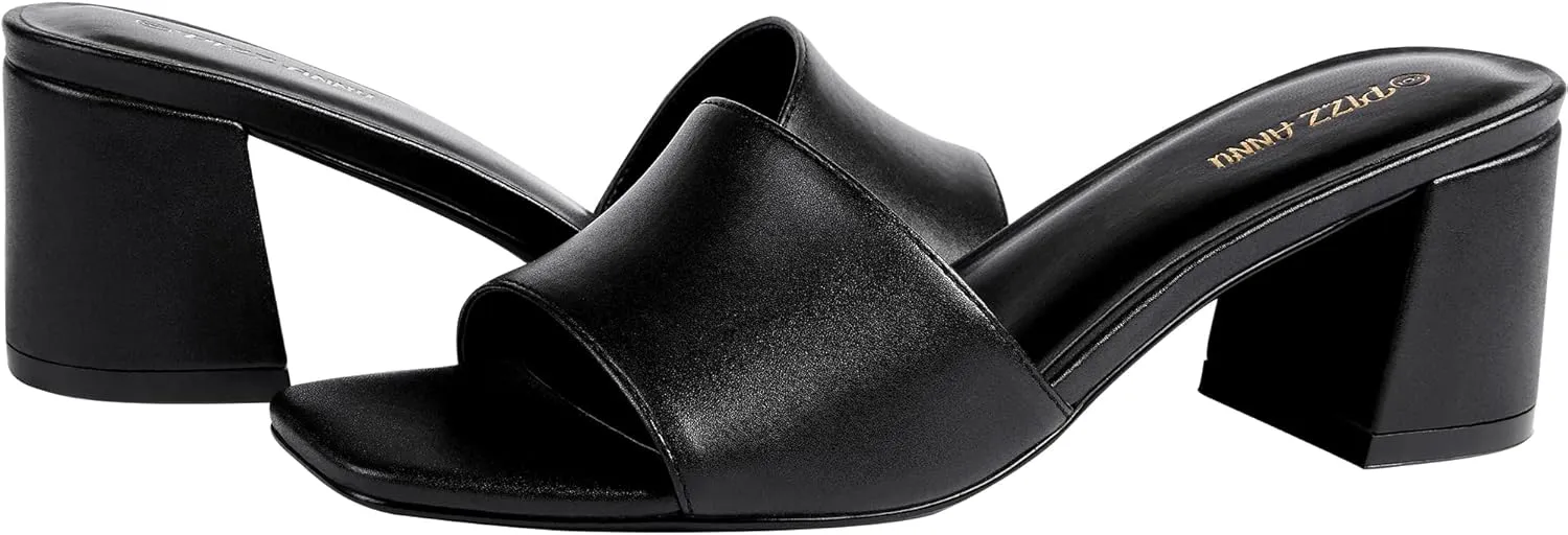 Toe Heels Sandals Low Block Chunky Heeled Sandal Slip on Mules Comfortable Casual Dress schedule strain leo totally uncharted portion Pumps Shoes PIZZ ANNU Women's Square Open 