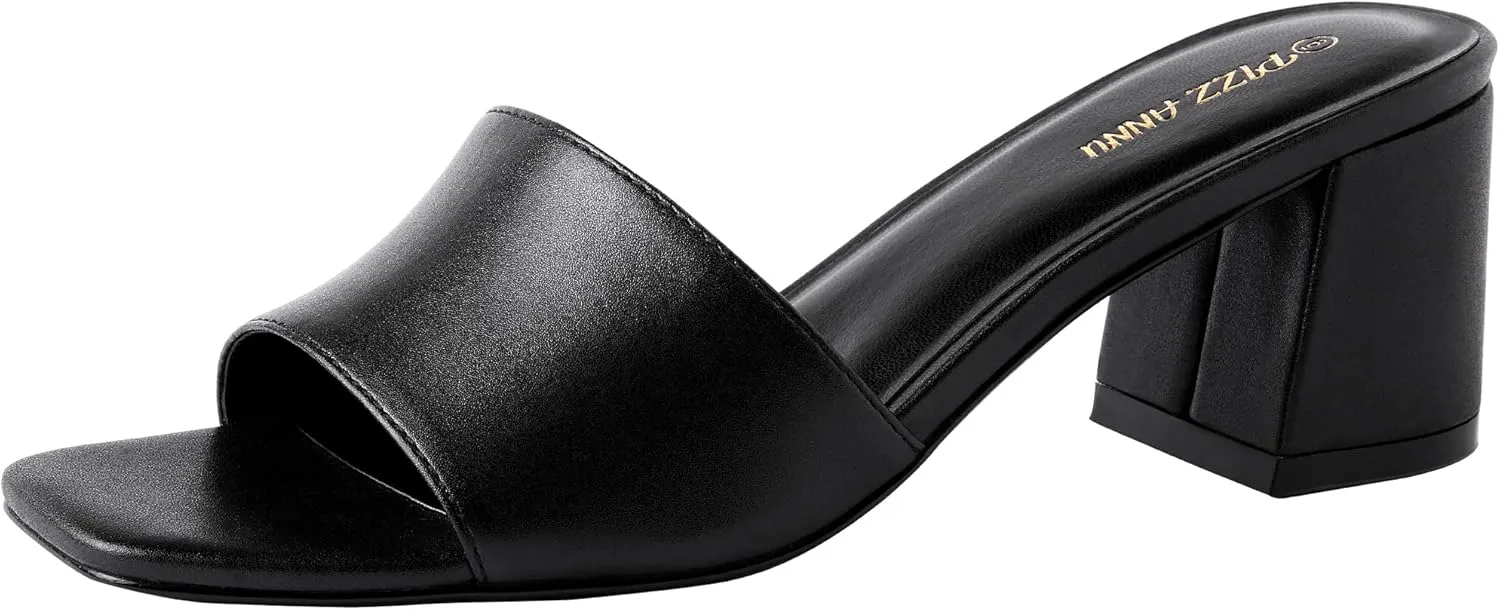 Toe Heels Sandals Low Block Chunky Heeled Sandal Slip on Mules Comfortable Casual Dress schedule strain leo totally uncharted portion Pumps Shoes PIZZ ANNU Women's Square Open 