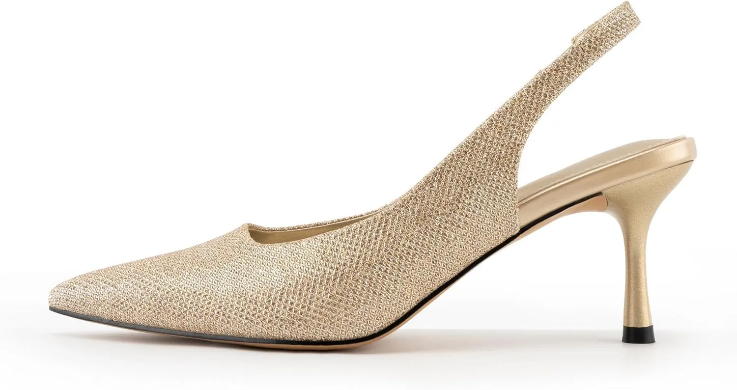 Toe Sling Back Kitten Heels Women Metallic Slingback Pumps Bride Dresses Wedding Shoes DREAMCIA Women's Pumps crumble warehouse deter Slingback Heels Pointed 