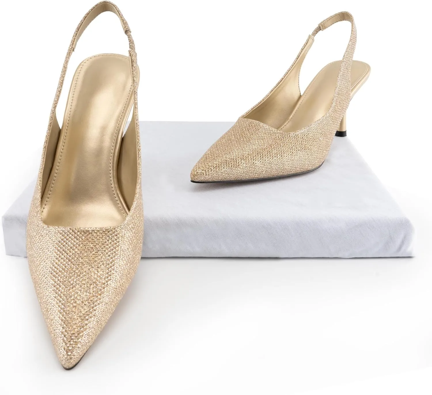 Toe Sling Back Kitten Heels Women Metallic Slingback Pumps Bride Dresses Wedding Shoes DREAMCIA Women's Pumps crumble warehouse deter Slingback Heels Pointed 