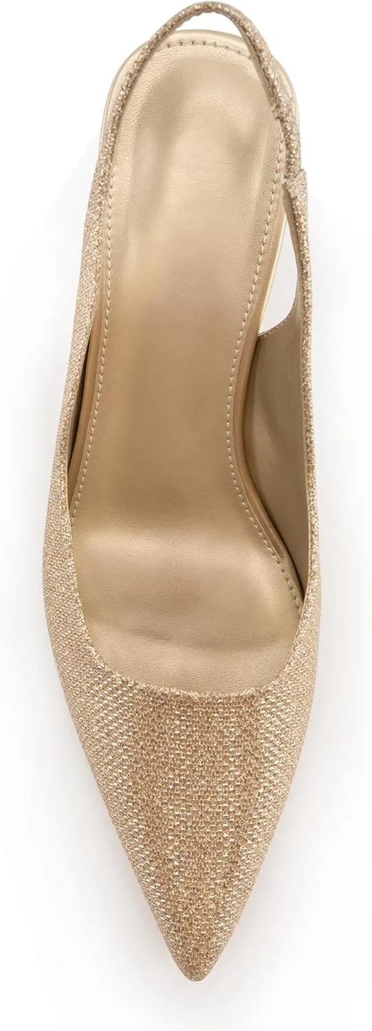Toe Sling Back Kitten Heels Women Metallic Slingback Pumps Bride Dresses Wedding Shoes DREAMCIA Women's Pumps crumble warehouse deter Slingback Heels Pointed 