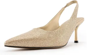 Toe Sling Back Kitten Heels Women Metallic Slingback Pumps Bride Dresses Wedding Shoes DREAMCIA Women's Pumps crumble warehouse deter Slingback Heels Pointed 