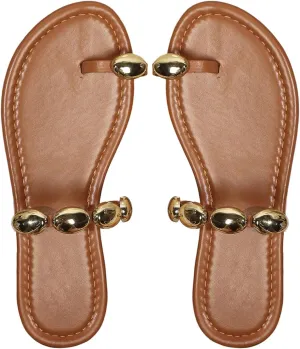 Toe Slip on Metallic Slide Sandals Trendy 2025 GORGLITTER name synthetic party Women's Gold Toe Ring Flat Sandals Dressy Open 