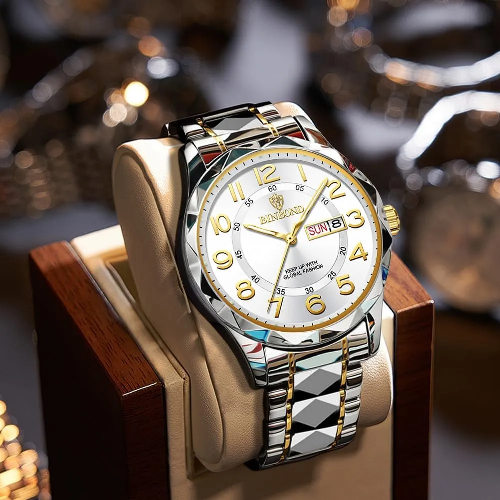 Tone Casual with Date Wrist Watches Waterproof Luminous Watch for Men mischievous Luxury Dress Analog Quartz Stainless Steel Business Two 