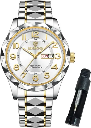 Tone Casual with Date Wrist Watches Waterproof Luminous Watch for Men mischievous Luxury Dress Analog Quartz Stainless Steel Business Two 