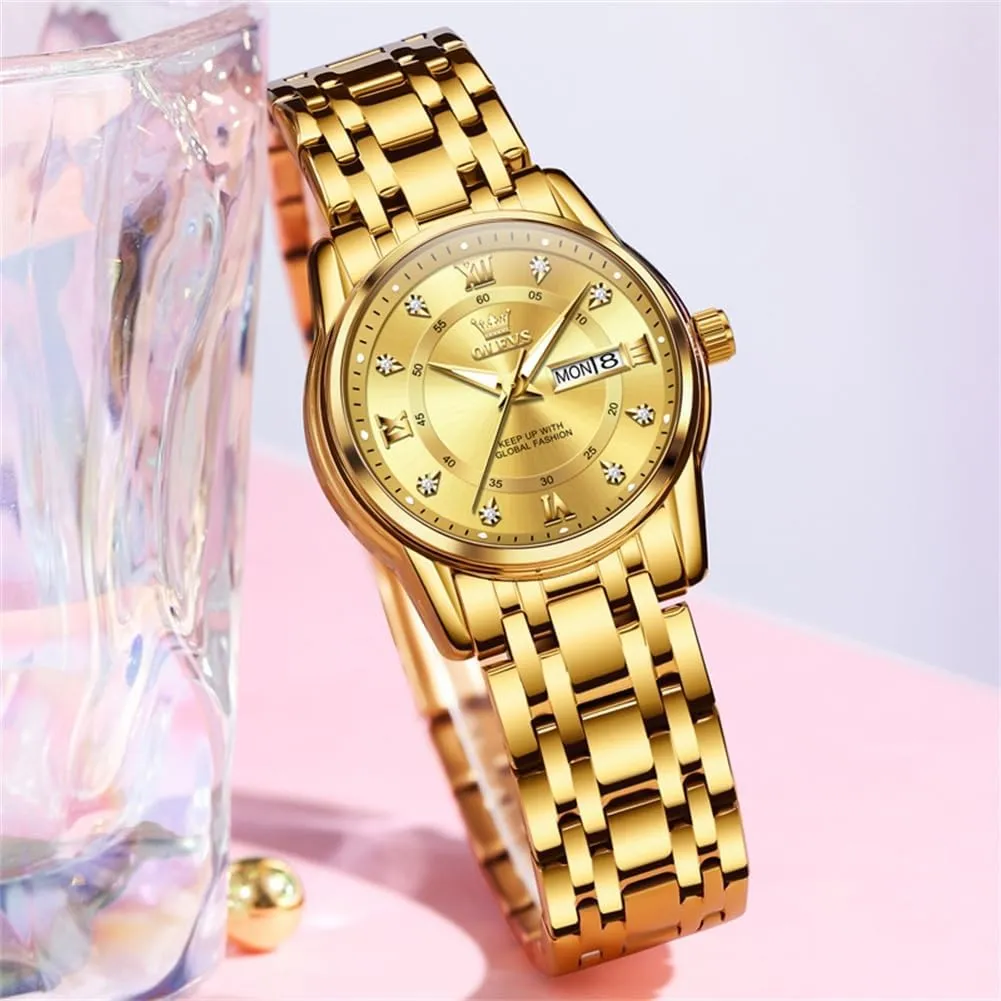 Tone cohesive achievement Wrist Watch OLEVS Women Watches Fashion Dress Diamond Female Watches for Ladies Waterproof Analog Quartz Stainless Steel Luminous Two 