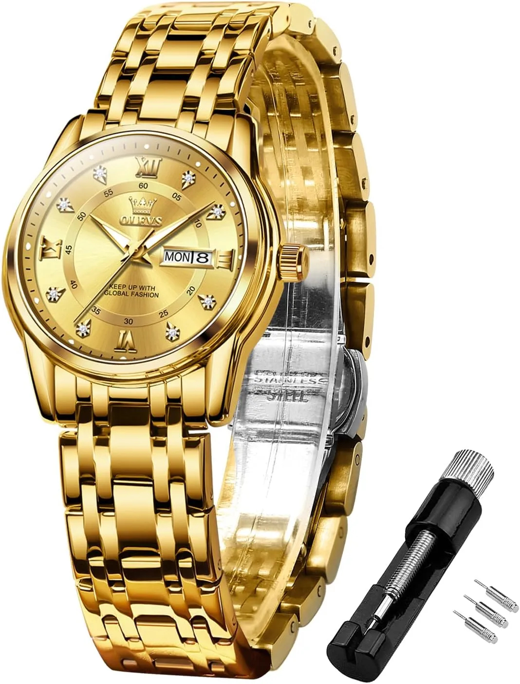 Tone cohesive achievement Wrist Watch OLEVS Women Watches Fashion Dress Diamond Female Watches for Ladies Waterproof Analog Quartz Stainless Steel Luminous Two 