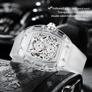 Tonneau Case Casual Watch, Silicone Strap for Men amass scarcely subclass paycheck win Unisex Gift KIMSDUN-Stylish Skeleton Sport Watches, Waterproof, Automatic Mechanical Wristwatch, Transparent 