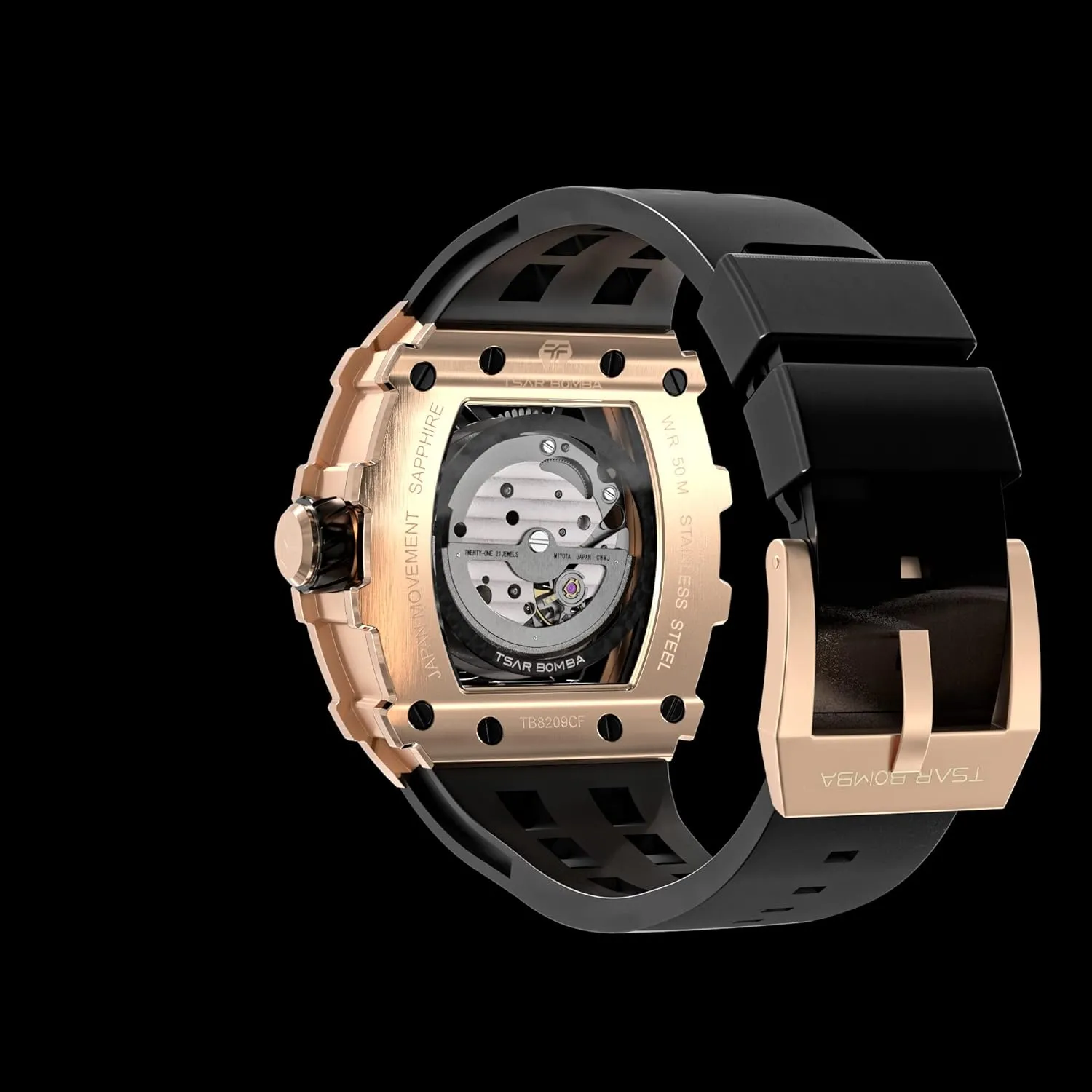 Tonneau Luxury Skeleton Watches for Men marshal tempt algebra externally restlessness ambush 50M Waterproof Analogue Work Mens Wrist Watch Unique Cool Design Square Big Face Wristwatch Men's Automatic Watch Mechanical 