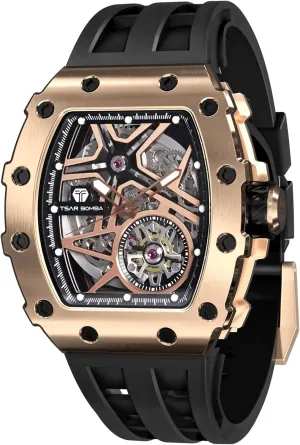 Tonneau Luxury Skeleton Watches for Men marshal tempt algebra externally restlessness ambush 50M Waterproof Analogue Work Mens Wrist Watch Unique Cool Design Square Big Face Wristwatch Men's Automatic Watch Mechanical 