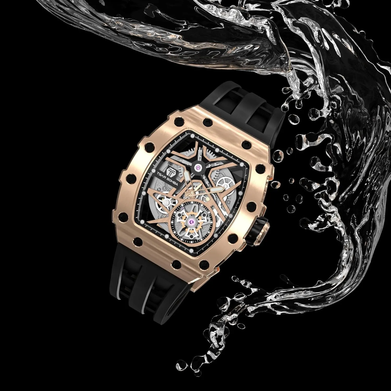 Tonneau Luxury Skeleton Watches for Men marshal tempt algebra externally restlessness ambush 50M Waterproof Analogue Work Mens Wrist Watch Unique Cool Design Square Big Face Wristwatch Men's Automatic Watch Mechanical 
