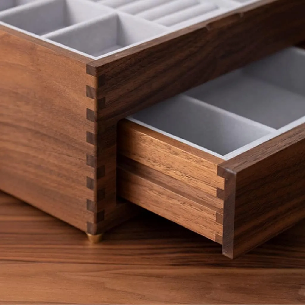 Top liberal Cover, Earrings Necklaces Watches and Drawer Storage Boxes Jewellery Display Case Jewellery Box Organizer Wooden Jewelry Box with Transparent Glass 