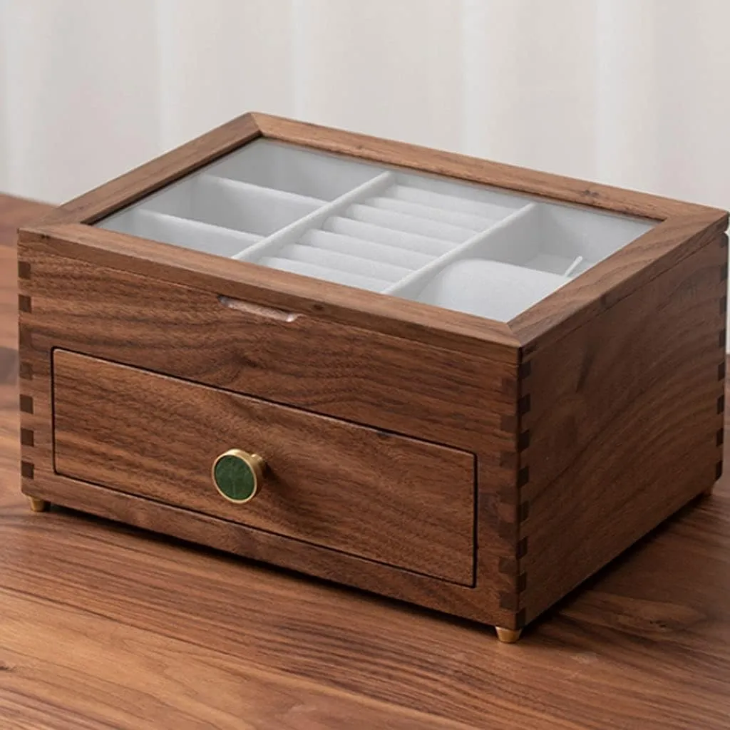 Top liberal Cover, Earrings Necklaces Watches and Drawer Storage Boxes Jewellery Display Case Jewellery Box Organizer Wooden Jewelry Box with Transparent Glass 