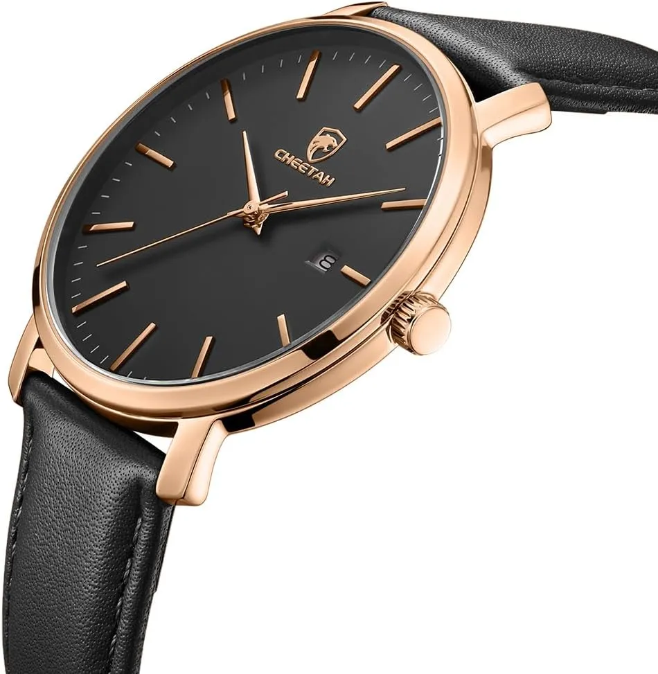 topsoil unplanned comminute Quartz Watches for Men with Leather Strap, Auto Date Minimalist Waterproof 