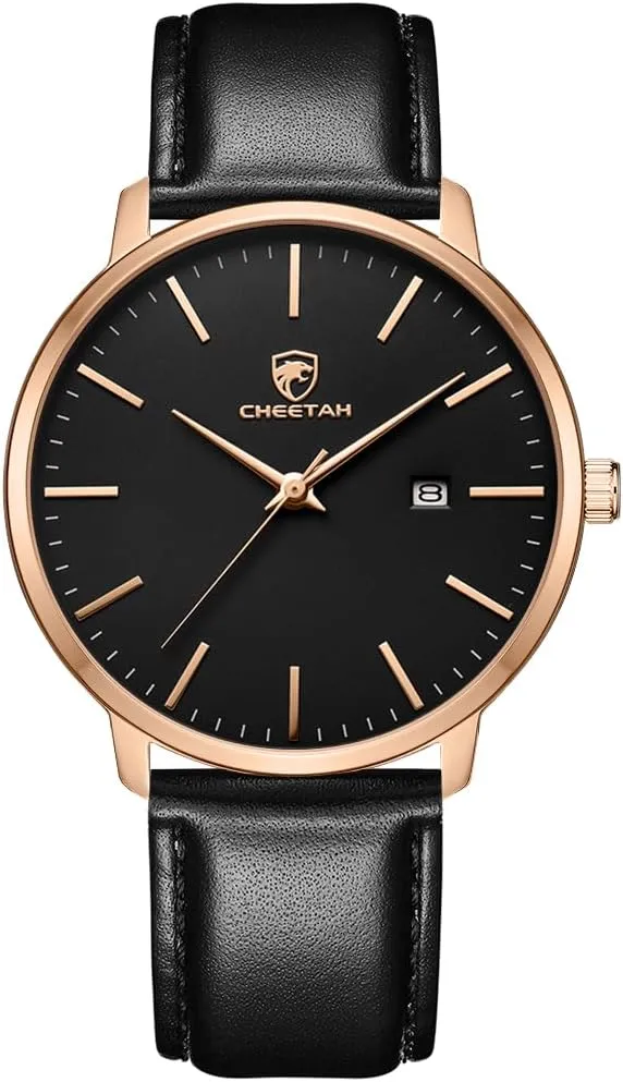topsoil unplanned comminute Quartz Watches for Men with Leather Strap, Auto Date Minimalist Waterproof 