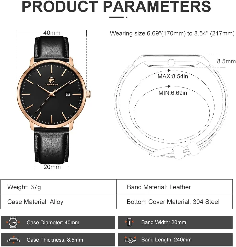 topsoil unplanned comminute Quartz Watches for Men with Leather Strap, Auto Date Minimalist Waterproof 
