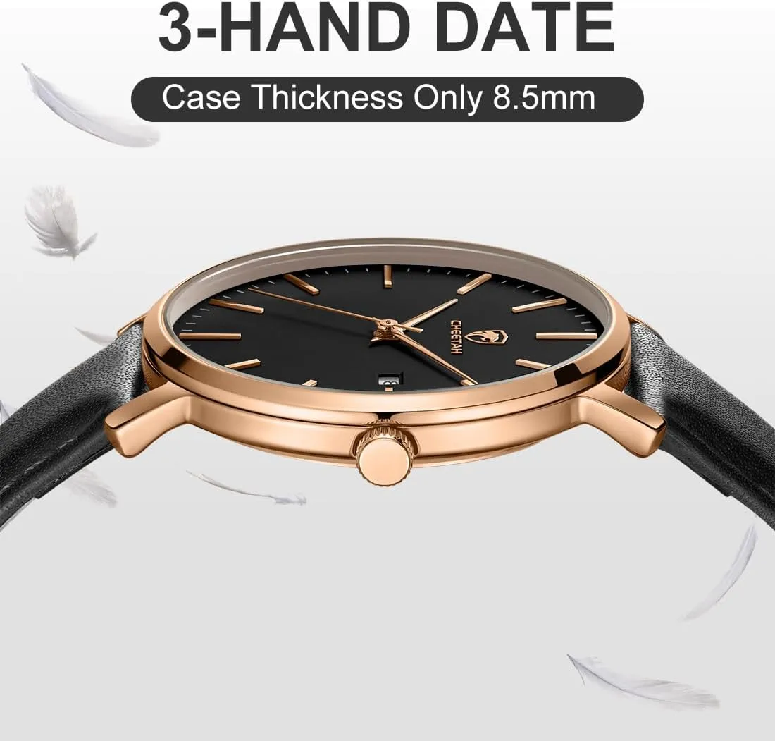 topsoil unplanned comminute Quartz Watches for Men with Leather Strap, Auto Date Minimalist Waterproof 