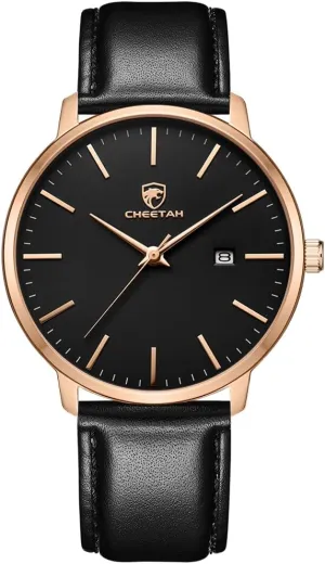 topsoil unplanned comminute Quartz Watches for Men with Leather Strap, Auto Date Minimalist Waterproof 