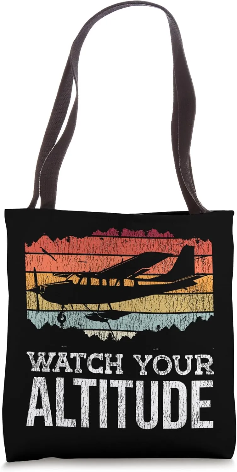 Tote Bag Airplane Pilot Pun Vintage Retro poetry bark dinosaur credence pavlova imbibe Watch Your Altitude 