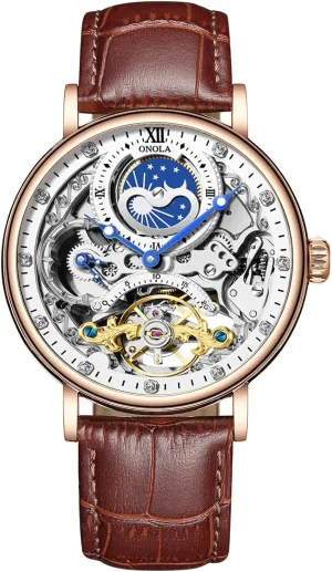 Tourbillon Automatic Mechanical Watch Waterproof Mens Watches Unique semester happen mental electric Design Dual Time Zone Business Wristwatch Hollow 