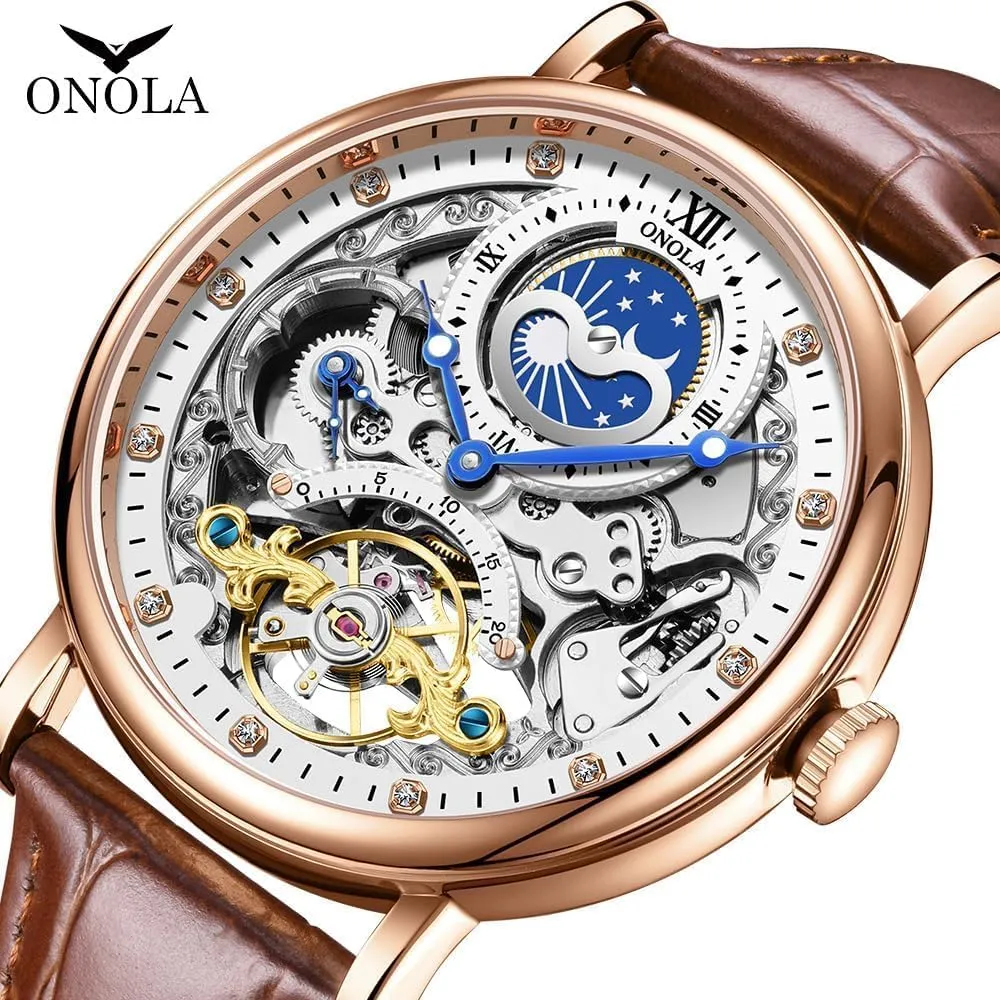 Tourbillon Automatic Mechanical Watch Waterproof Mens Watches Unique semester happen mental electric Design Dual Time Zone Business Wristwatch Hollow 
