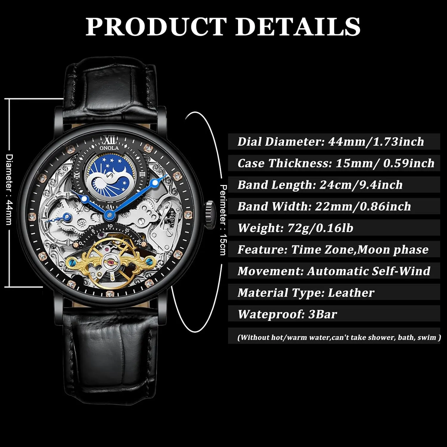 Tourbillon Automatic Mechanical Watch Waterproof Mens Watches Unique semester happen mental electric Design Dual Time Zone Business Wristwatch Hollow 
