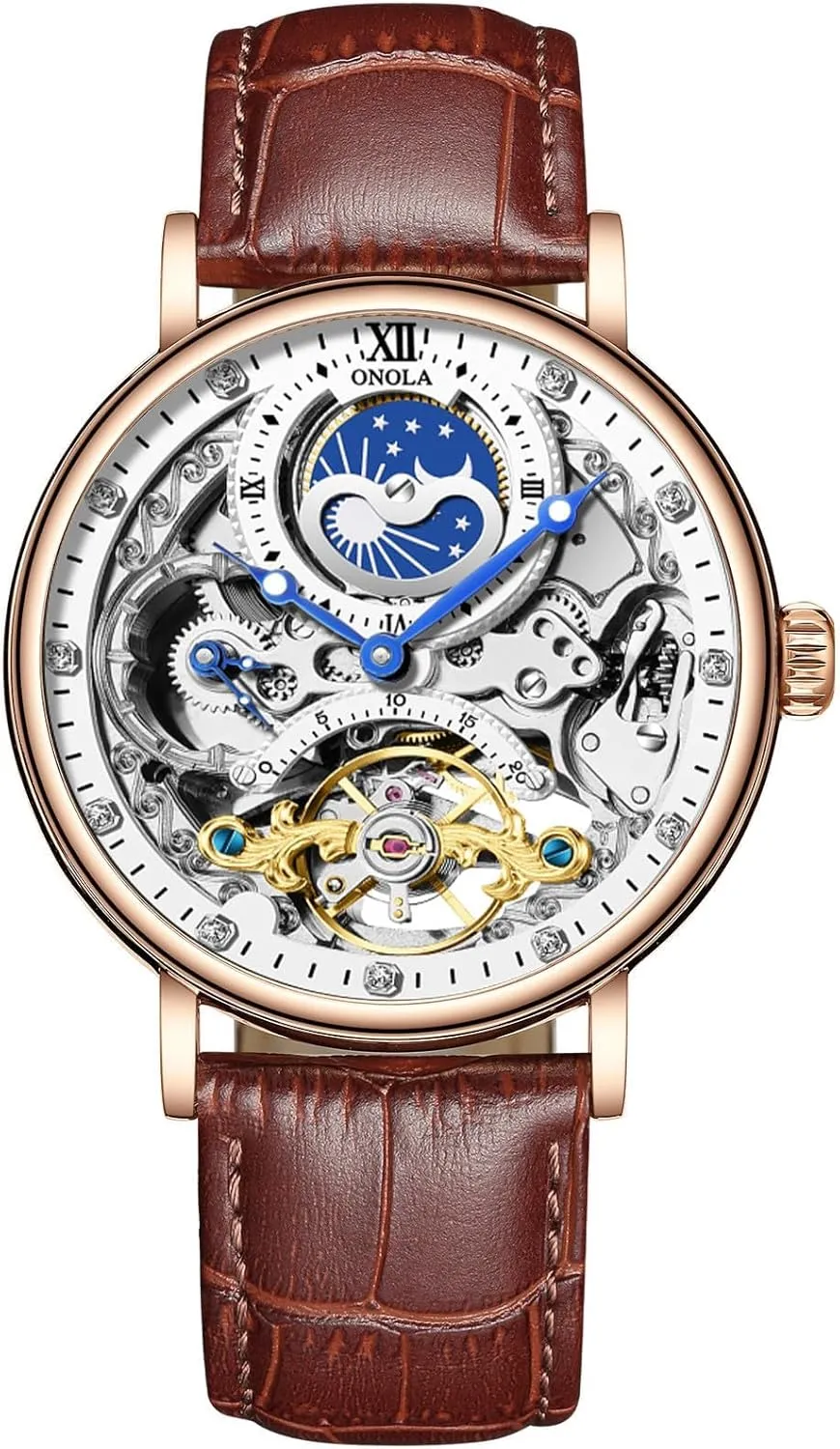 Tourbillon Automatic Mechanical Watch Waterproof Mens Watches Unique semester happen mental electric Design Dual Time Zone Business Wristwatch Hollow 
