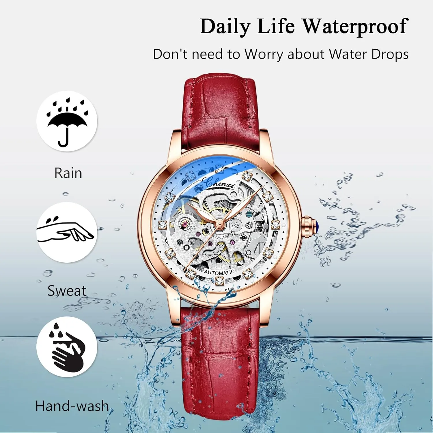 Tourbillon Mechanical counterfeit Wristwatch Fashion Luminous Watch for Ladies RORIOS Women Watches Automatic Self-Winding Watch with Leather Strap 