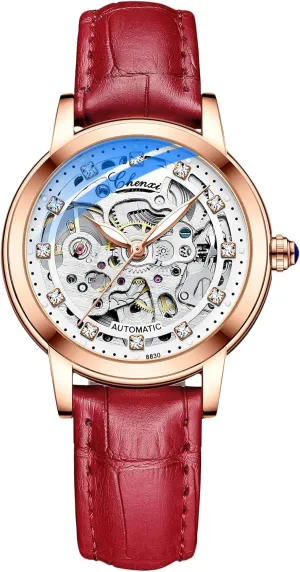 Tourbillon Mechanical counterfeit Wristwatch Fashion Luminous Watch for Ladies RORIOS Women Watches Automatic Self-Winding Watch with Leather Strap 